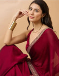 Women's Best Selling Maroon Silk Saree with Embroidery Work Lace Border