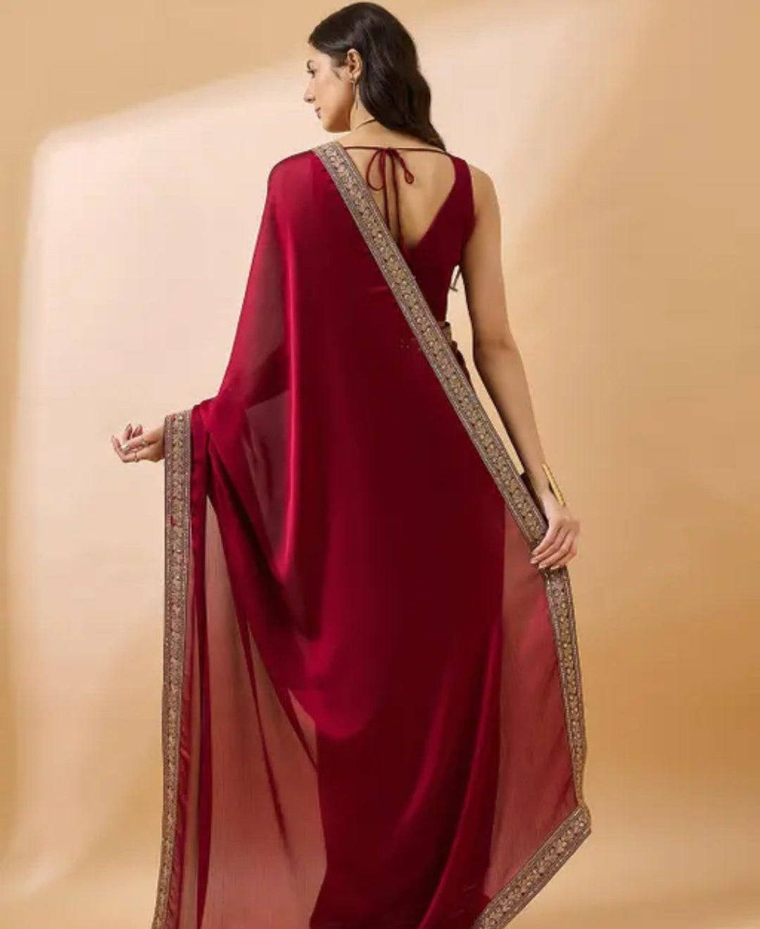 Women's Best Selling Maroon Silk Saree with Embroidery Work Lace Border